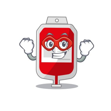 Süper kahraman karakterli bir kan torbası çizimi.