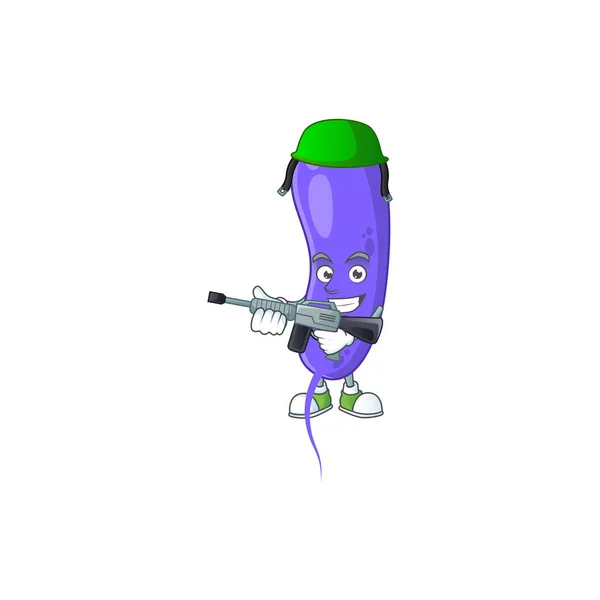 Un'immagine di disegno della mascotte di cholerae come esercito dedicato usando la pistola automatica — Vettoriale Stock