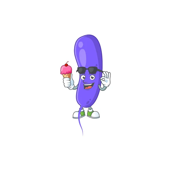 Cara feliz de mascote de desenhos animados cholerae ter um sorvete — Vetor de Stock