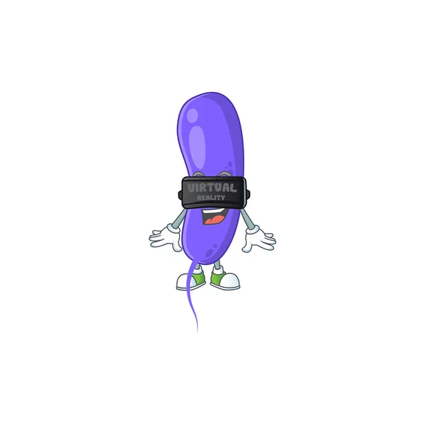 Image de caricature de cholerae jouant à un jeu en utilisant un casque de réalité virtuelle — Image vectorielle