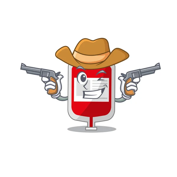 Cartoon character cowboy of blood plastic bag with guns — Stock Vector