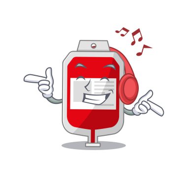 Kanlı plastik torba. Çizgi film tasarımı. Kulaklıkla müzik dinlemek.