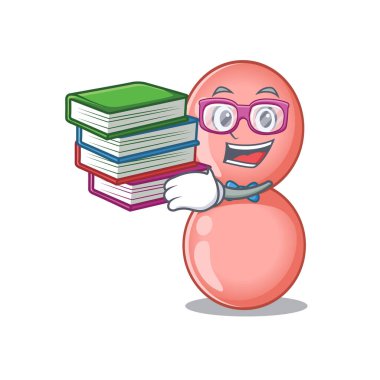 Neisseria gonorrhoeae maskot tasarımı ve kitaplar üzerine çalışkan bir öğrenci.