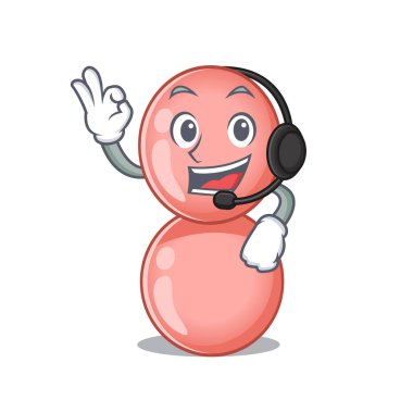 Kulaklık takan muhteşem bir neisseria gonorrhoeae maskot karakteri konsepti