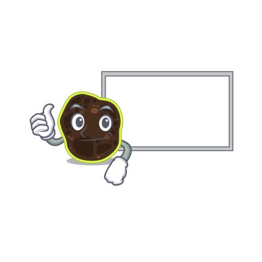 Başparmakları havada bir çizgi film tasarımı sergiliyor. Beyaz bir tahta getirin.