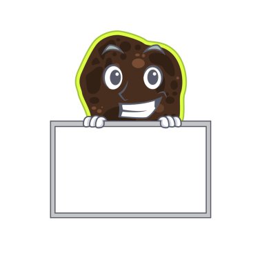 Çizgi film tasarımı stili bir tahtanın arkasında duruyor.