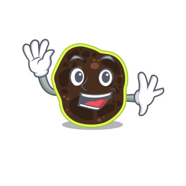 Çekici bir firma maskot tasarımı. Gülümseyip el sallıyor.