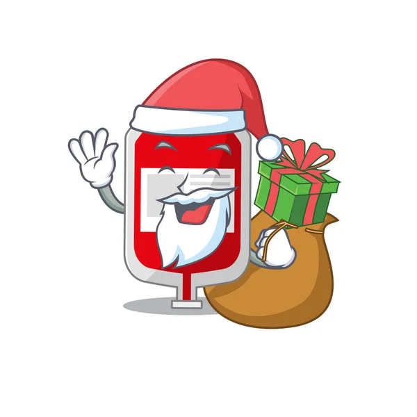 Diseño de dibujos animados de la bolsa de plástico de sangre Santa tiene regalo de Navidad — Vector de stock