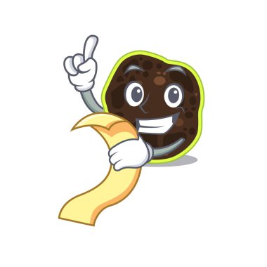 Elinde menüsüyle maskotluk tarzını sergiliyor.