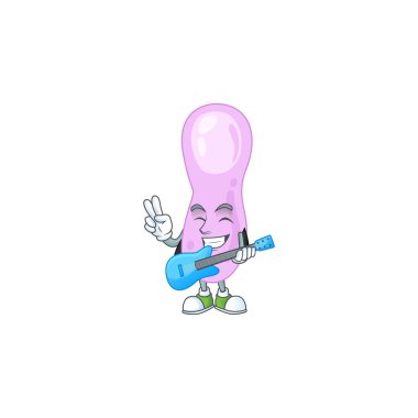 Clostridium botulinum çizgi film karakteri tarzı gitar ile müzik çalıyor
