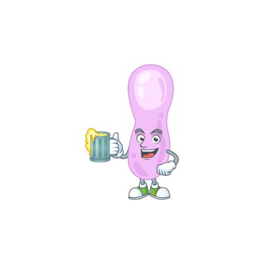 Neşeli bir lostridium botulinum çizgi film maskot stili tost ve bir bardak bira.