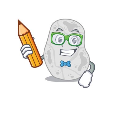 Zeki bir öğrenci beyaz planctomycetes evde çizgi film karakteri çalışması