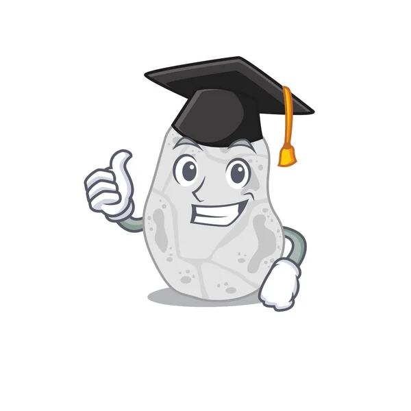 Glücklich stolz auf weiße Planktomyceten Karikatur Design mit Hut für Abschlussfeier — Stockvektor