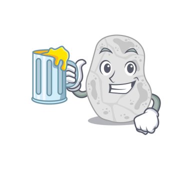 Bir bardak birayla beyaz planktomicetes çizgi film konsepti.