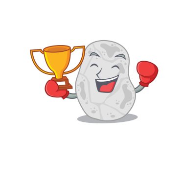 Beyaz planktomicetes karikatür tasarım konseptini kazanan zarif bir boks şampiyonu.