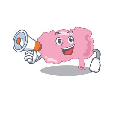 Beynin maskot tasarımı megafonla yeni ürünler duyuruyor.