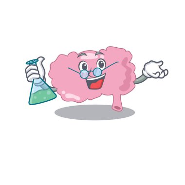 Karikatür karakteri, zeki beyin profesörü laboratuvar üzerinde çalışıyor.