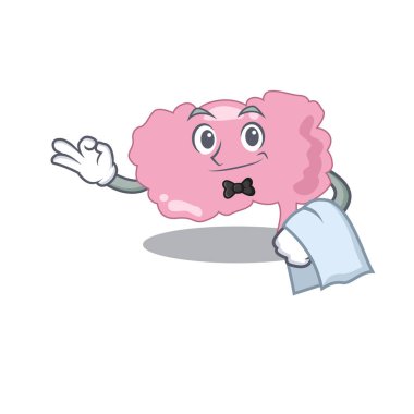 Beyaz peçeteli bir beyin garsonunun karikatür resmi.