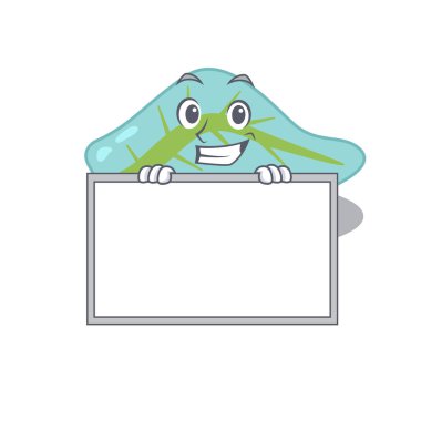 Pankreas çizgi film tasarım stili bir panonun arkasında duruyor