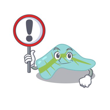 Pankreasın karikatür simgesi ve ünlem levhası.