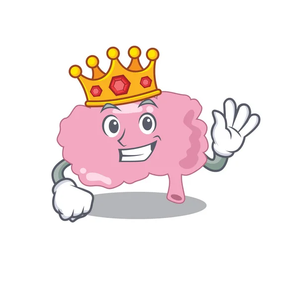 Un Rey Sabio del estilo de diseño de la mascota del cerebro con corona de oro — Vector de stock