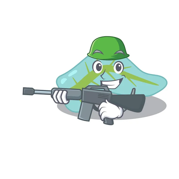 Una foto de dibujos animados del páncreas del ejército sosteniendo la ametralladora — Vector de stock