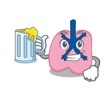 Bir bardak birayla akciğer çizgi film kavramı.