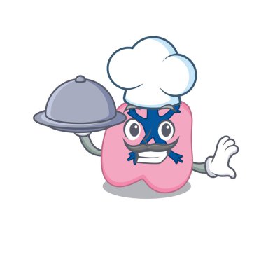 Maskot tasarımı. Akciğer şefi tepside yemek servisi yapıyor.