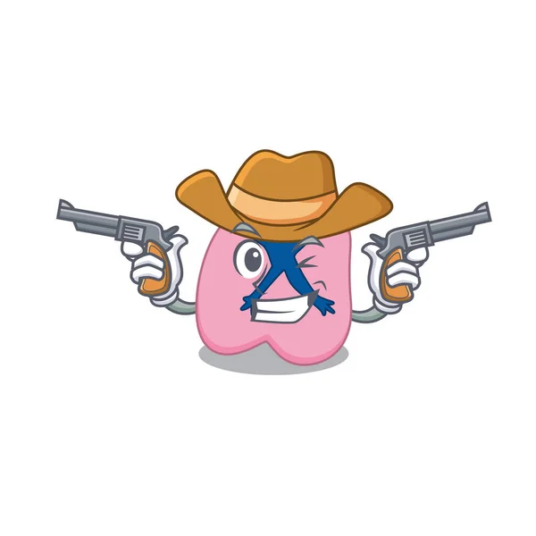 Personaje de dibujos animados vaquero de pulmón con pistolas — Vector de stock