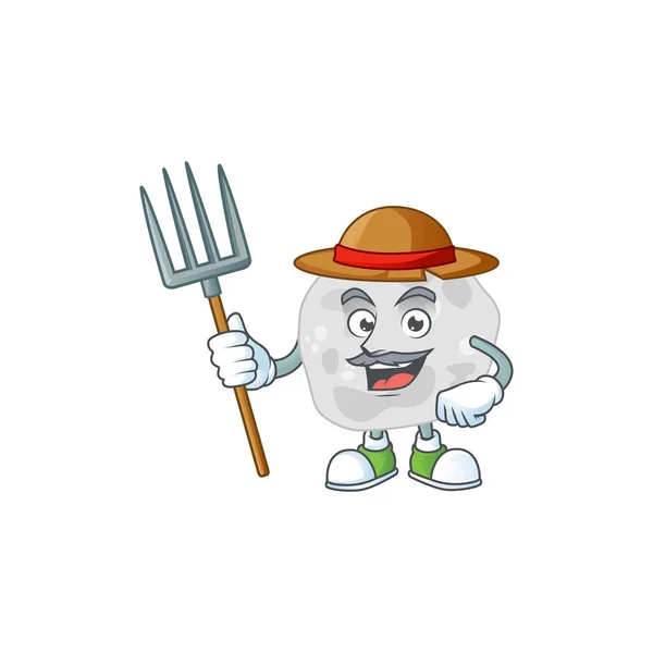 Imagen de Caricatura de Fibrobacterias Farmer con sombrero y horquilla — Vector de stock