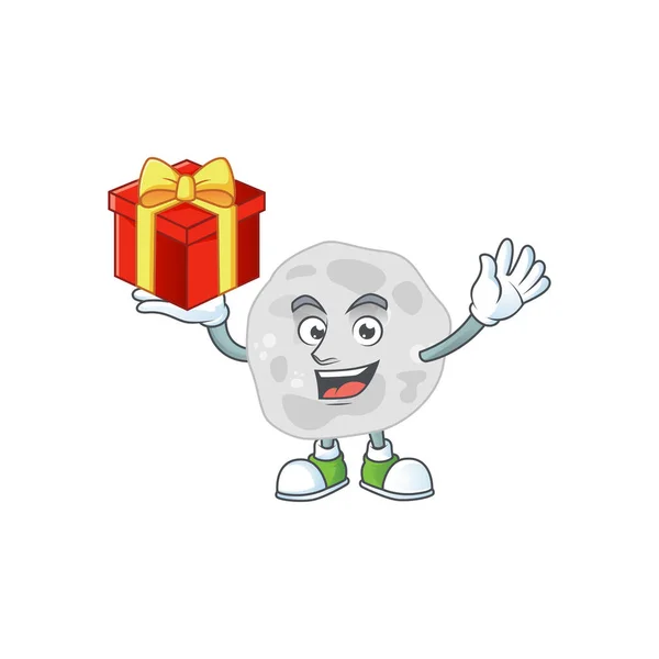 Diseño del concepto de mascota de dibujos animados Fibrobacteres con una caja roja de regalo — Vector de stock