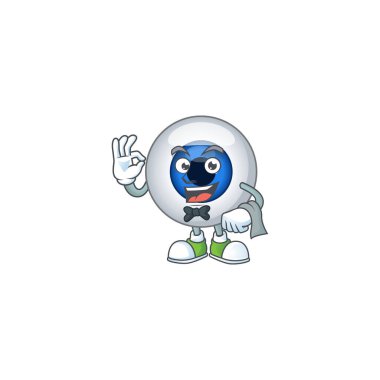 İnsan gözü topu garson çizgi film karakteri servis yapmaya hazır.