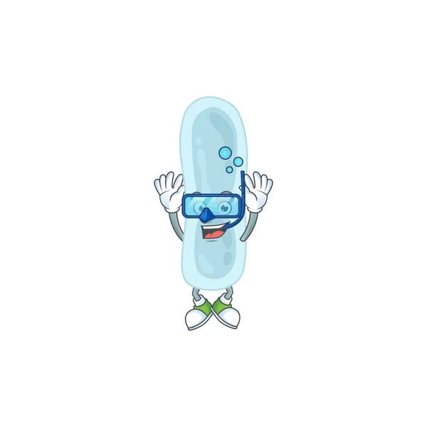Dibujo de dibujos animados concepto de cllebsiella pneumoniae usando gafas de buceo fresco listo para nadar — Vector de stock