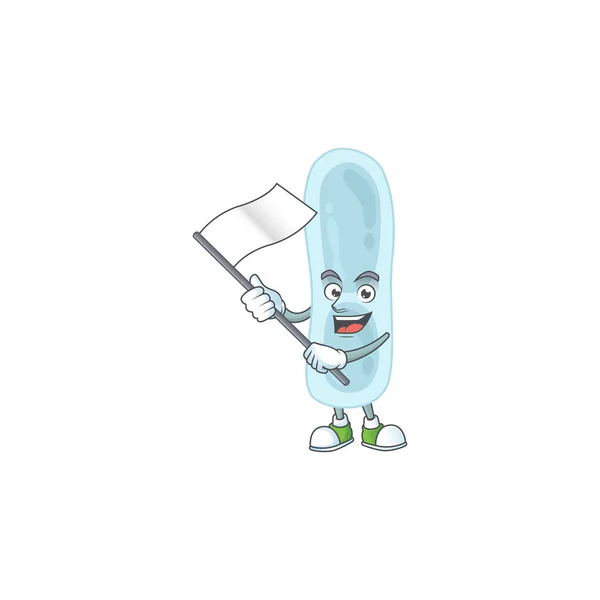 Caricatura linda carácter de klebsiella pneumoniae con una bandera blanca — Vector de stock