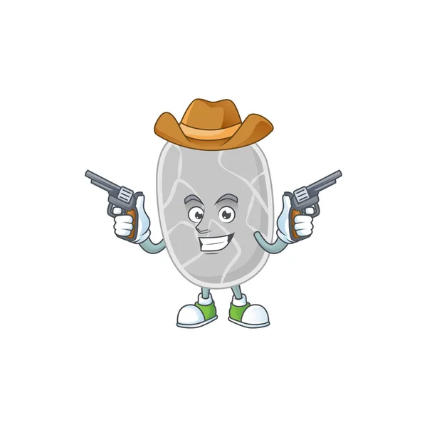 Eine männliche Cowboy-Cartoon-Zeichnung von Nitrospiren mit Pistolen — Stockvektor