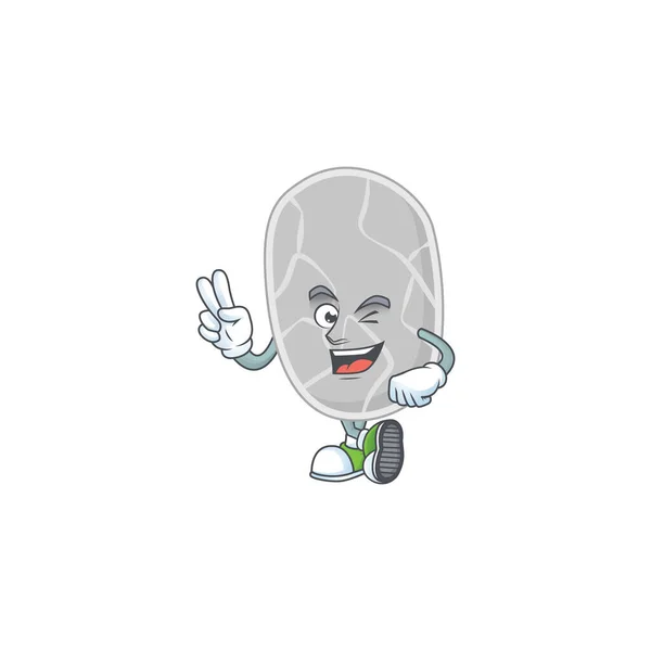 Estilo de la mascota de dibujos animados nitrospirae sonriente con dos dedos — Vector de stock