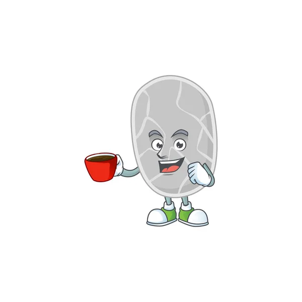 Un personaje de diseño de la mascota de nitrospirae bebiendo una taza de café — Vector de stock