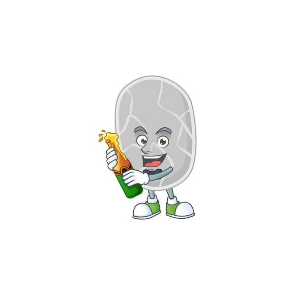 Cara feliz de nitrospirae diseño de dibujos animados tostadas con una botella de cerveza — Vector de stock