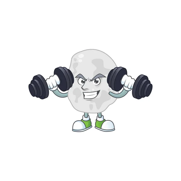 Caricature picture of planctomycetes exercising with barbells on gym — Stock Vector