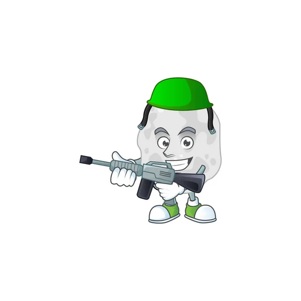 Uma imagem de design mascote de planctomicetes como um exército dedicado usando arma automática —  Vetores de Stock
