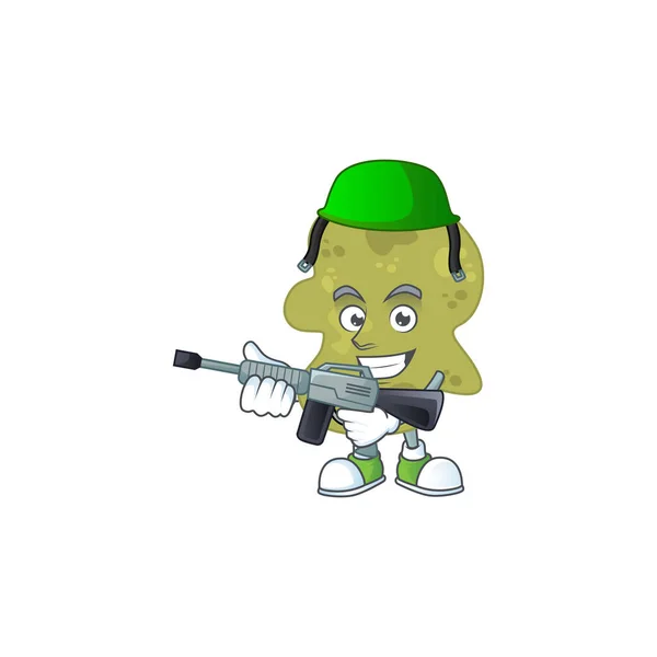 Una imagen de diseño de la mascota de verrucomicrobia como un ejército dedicado con pistola automática — Vector de stock