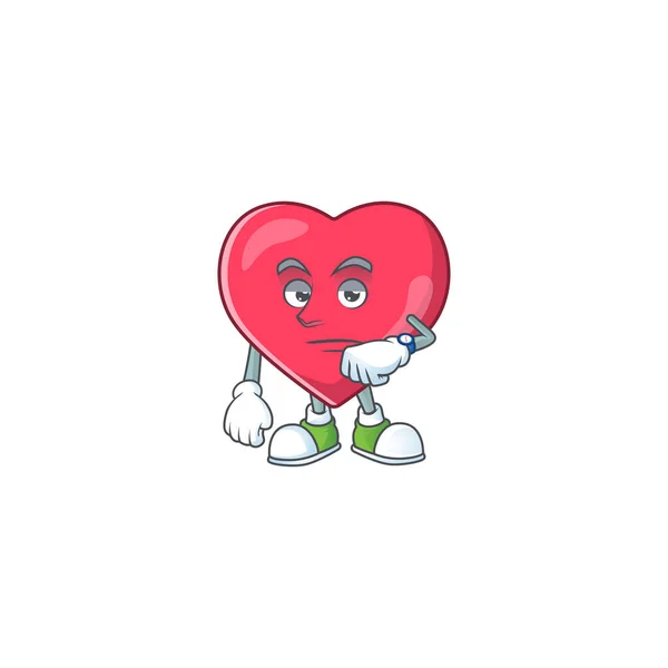 Coração notificação médica com gesto de espera desenho animado mascote conceito de design — Vetor de Stock