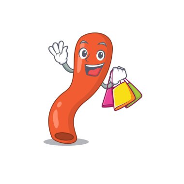 Alışveriş torbaları olan zengin apandis çizgi film karakteri