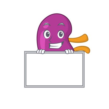 Böbrek çizgi film tasarımı bir panonun arkasında duruyor.