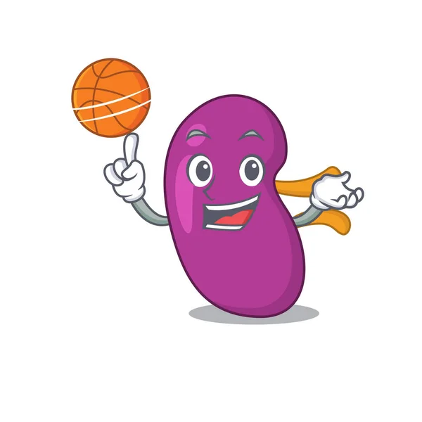 Sporty cartoon mascot design of kidney with basketball — Stock Vector