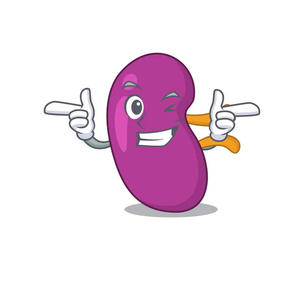 Diseño de dibujos animados de riñón mostrando cara divertida con ojo guiño — Vector de stock