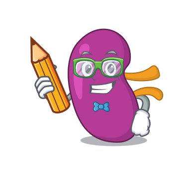 Evde zeki bir öğrenci böbrek çizgi film karakteri çalışması.