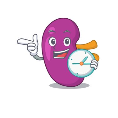 Böbreğin maskot tasarımı. Elinde saat var.