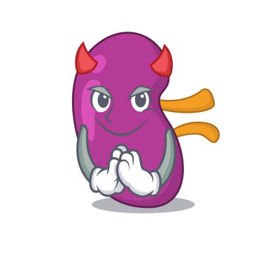 Böbrek şeytan çizgi film karakteri tasarımı konsepti gibi giyinmiş.