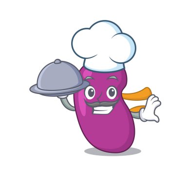 Maskot tasarımı, tepside yemek servisi yapan bir böbrek şefi.